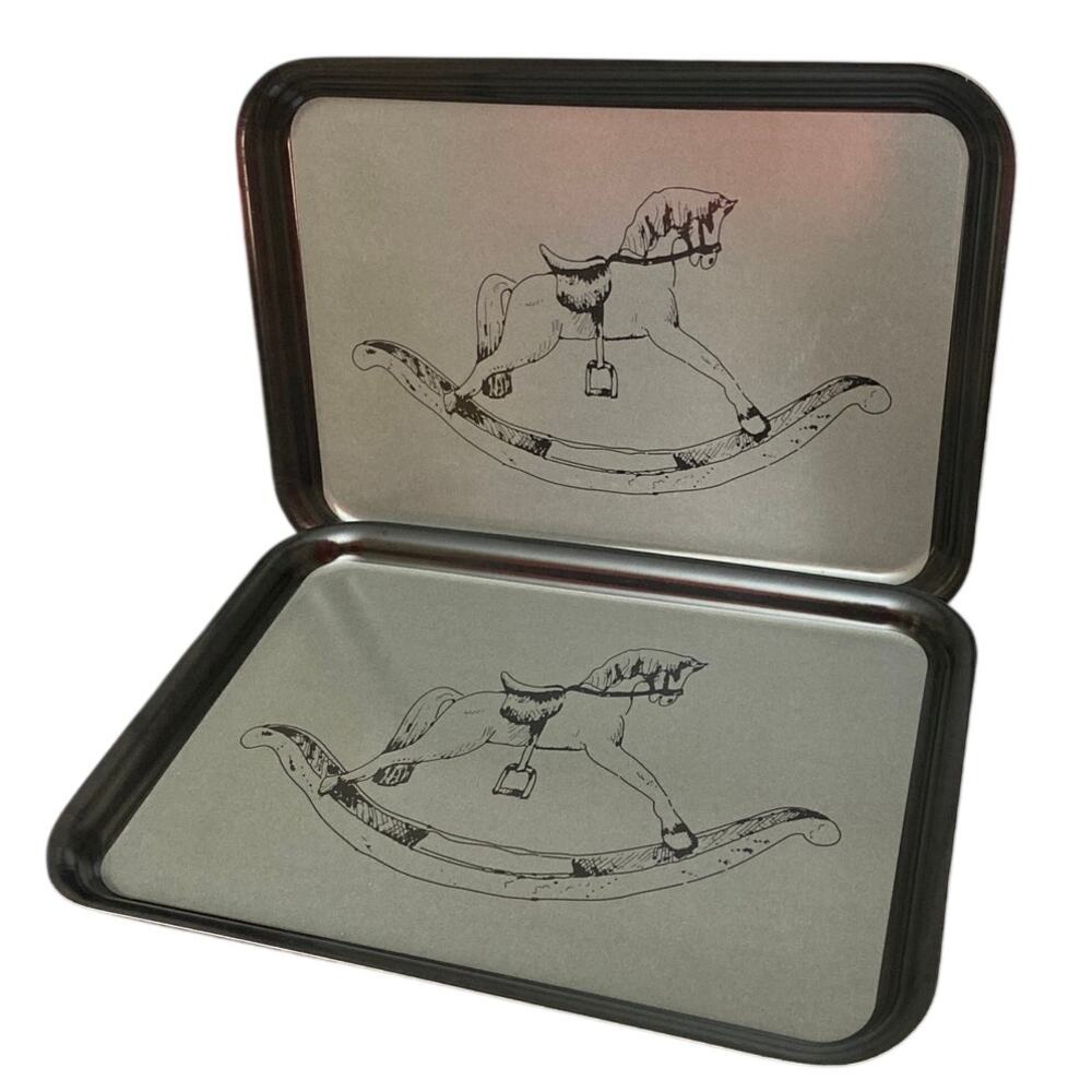 Vintage IKEA Rocking Horse Tray SET OF 2 Melamine Serving Kids Children 11x8